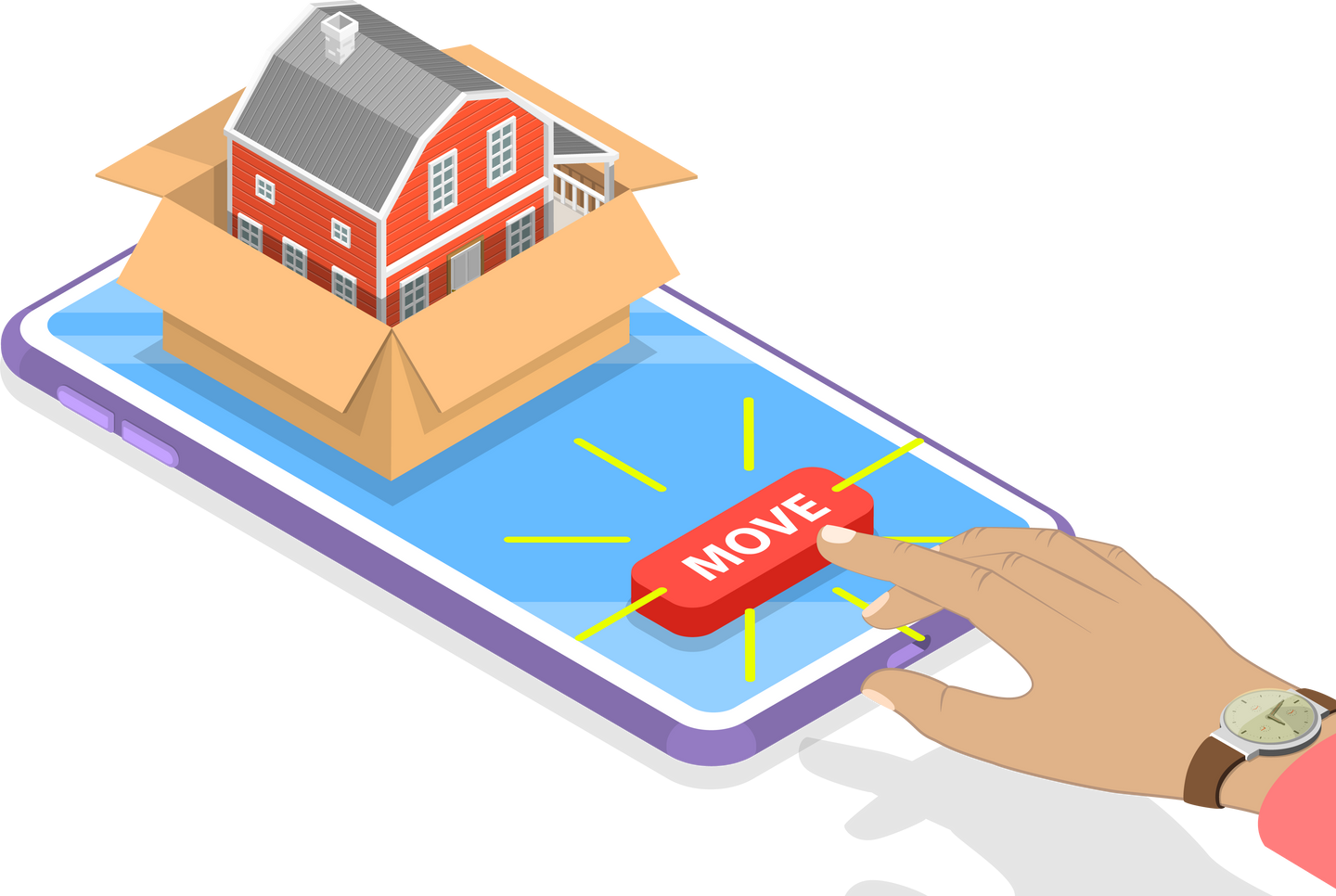 Isometric flat  concept of home moving mobile order, relocation service.